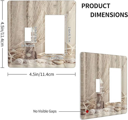 Nautical Coastal 2 Gang Light Switch Covers Seashell Fishing Net Ocean Lighthouse Starfish Single Toggle Rocker Combo Wall Plate Electrical Faceplate Decorative Switchplate Beach Theme Decor