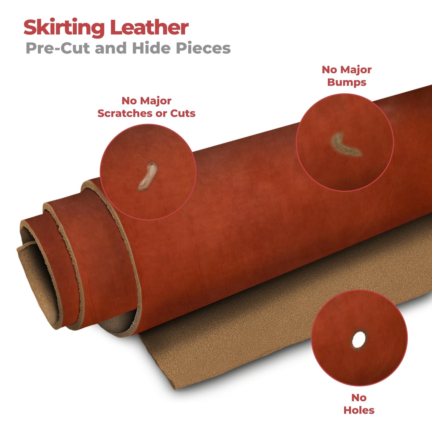 ELW 8-10 oz (3-4 mm) Skirting Veg Tan Leather | Chestnut 1-2 SQFT| Thick Cowhide Tooling Leather Sheet for Belts, Saddle, Holster, Sheaths, Bulk Real Leather Pieces, Crafts, Remnants, Scraps USA