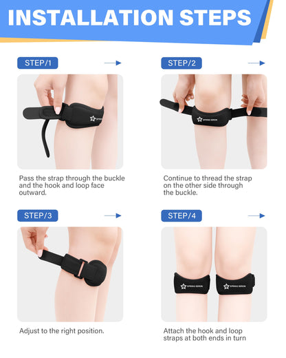 SPRING SEAON Patella Knee Strap 2 Pack, Adjustable Patellar Tendon Support Band, Knee Brace Strap for Knee Pain Relief, Running, Basketball, Volleyball, Hiking, Squats, Youth & Adults (Black)
