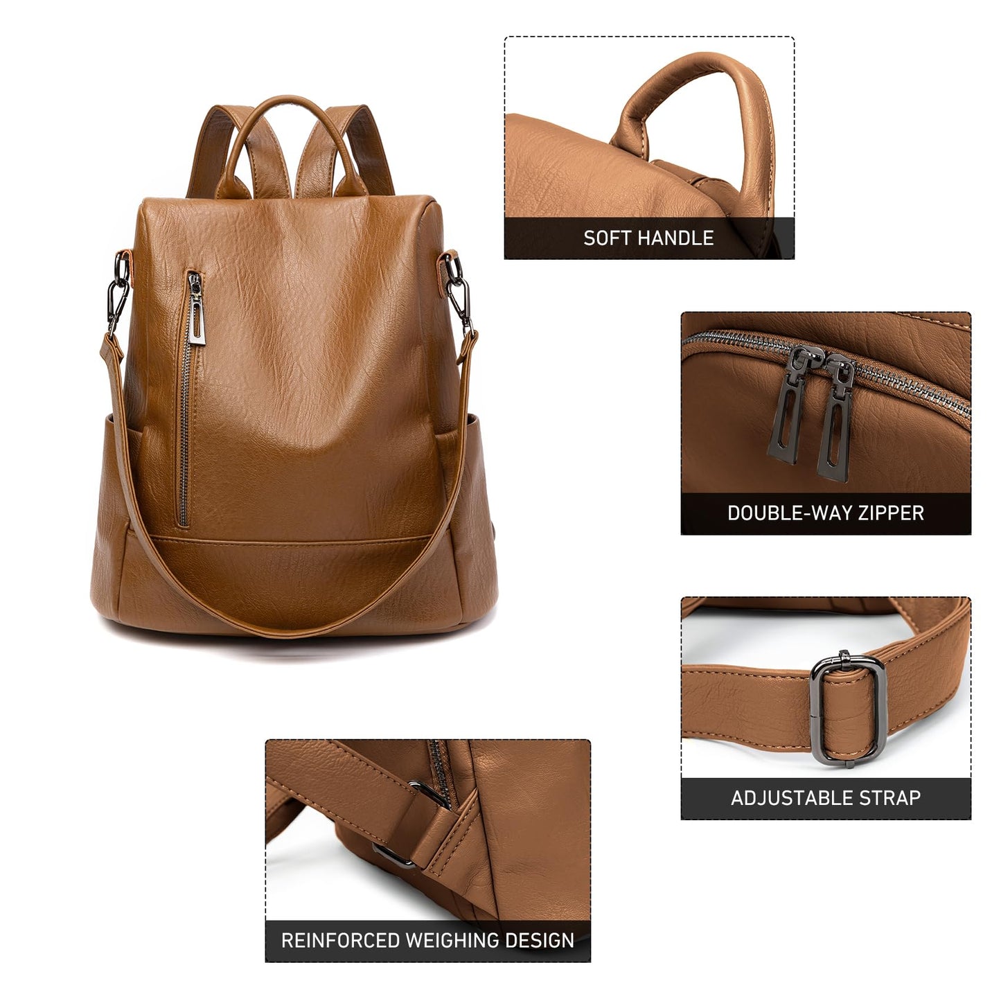 Didida Fashion Backpack Purse For Women Anti-theft Rucksack Pu Leather Lightweight Water-resistant Shoulder Bag, Brown