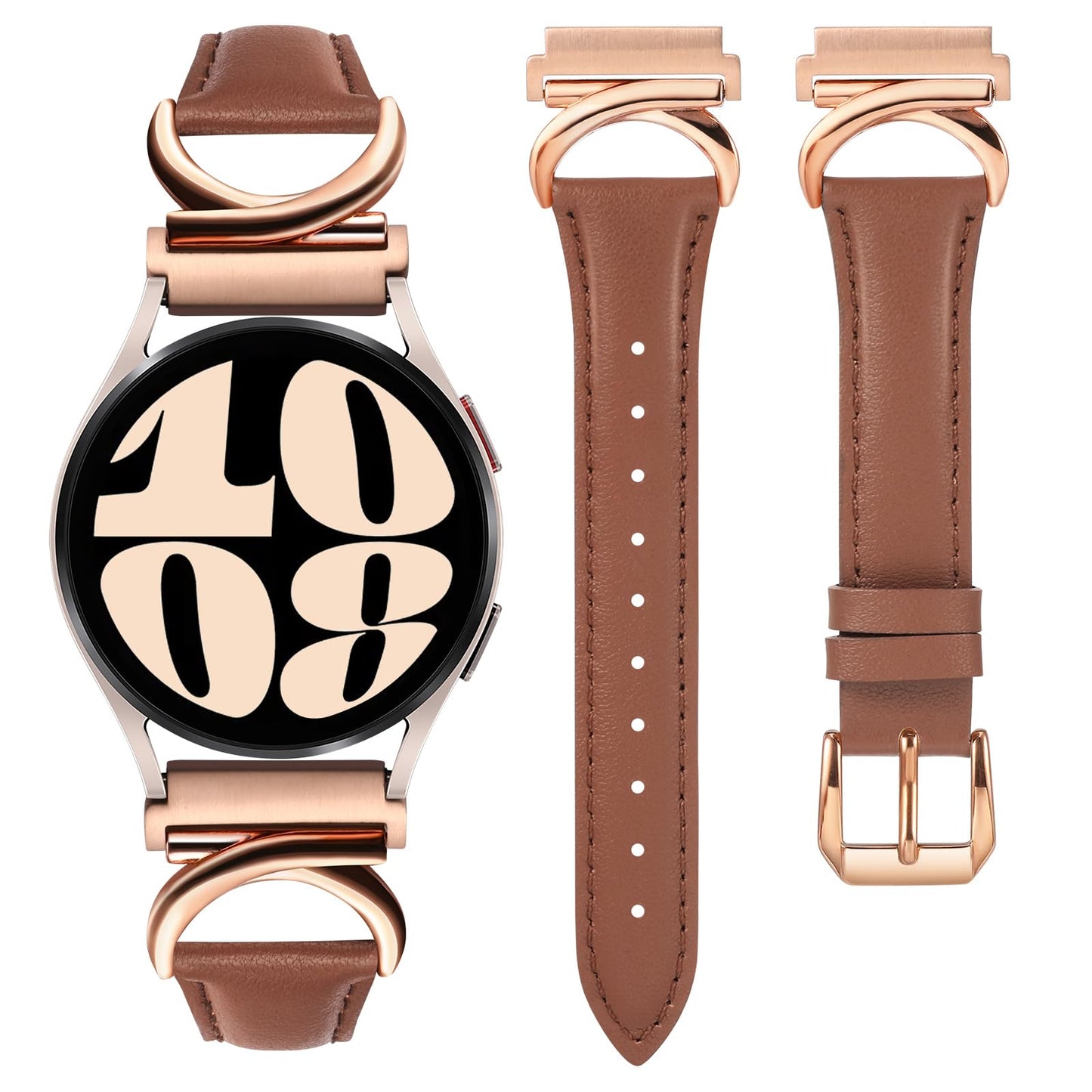 Minyee Leather Bands Compatible with Samsung Galaxy Watch 7/6/5/4/FE/Active 2 40mm 44mm/Watch 6 Classic 43mm 47mm/Watch 5 Pro 45mm Band, 20mm Slim Dressy Leather Strap with C-Shape Metal Buckle Women