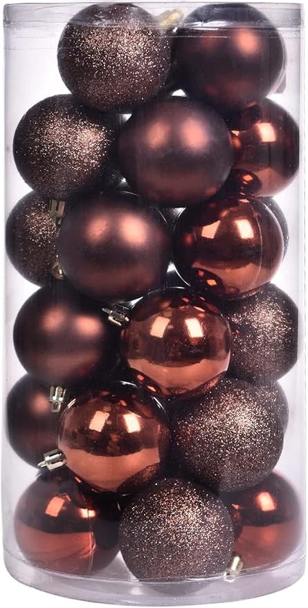 30ct Christmas Ball Ornaments, 3.15" Shatterproof Halloween Tree Decorations, Perfect Hanging Ball for Indoor/Outdoor Holiday Party Decor (Brown)