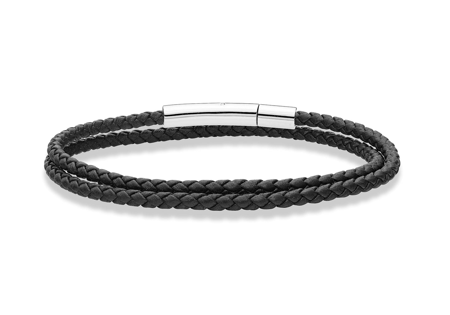 Miabella Genuine Italian Double Wrap Braided Leather Bracelet for Men Women, Stainless Steel Clasp, Made in Italy (Black, Large - 9" Length)