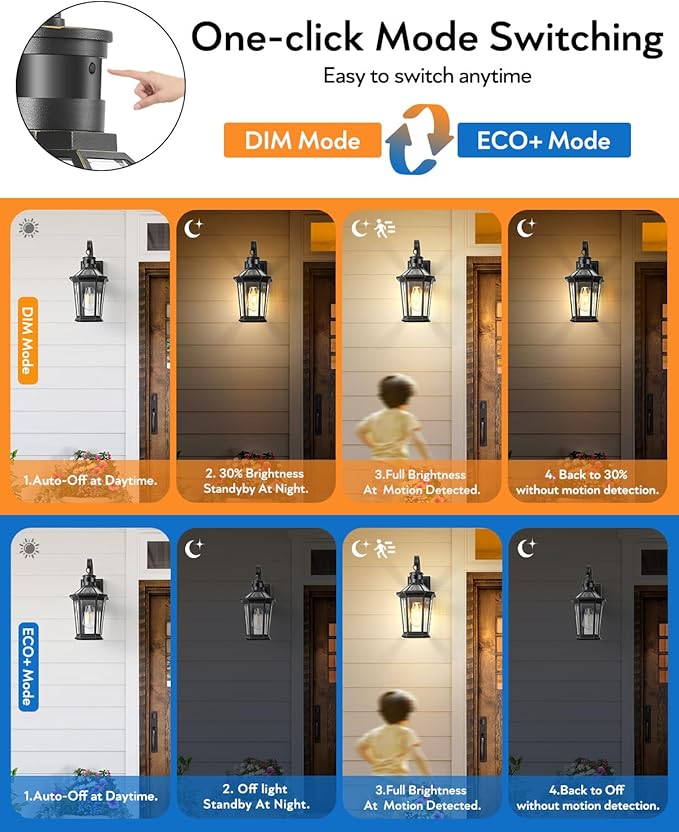 VIANIS Motion Sensor Outdoor Wall Lantern, Dusk to Dawn Outdoor Porch Light, 100% Anti-Rust Aluminum Waterproof Exterior Light Fixture, Modern Outside Wall Sconce Coach Lantern for Garage House