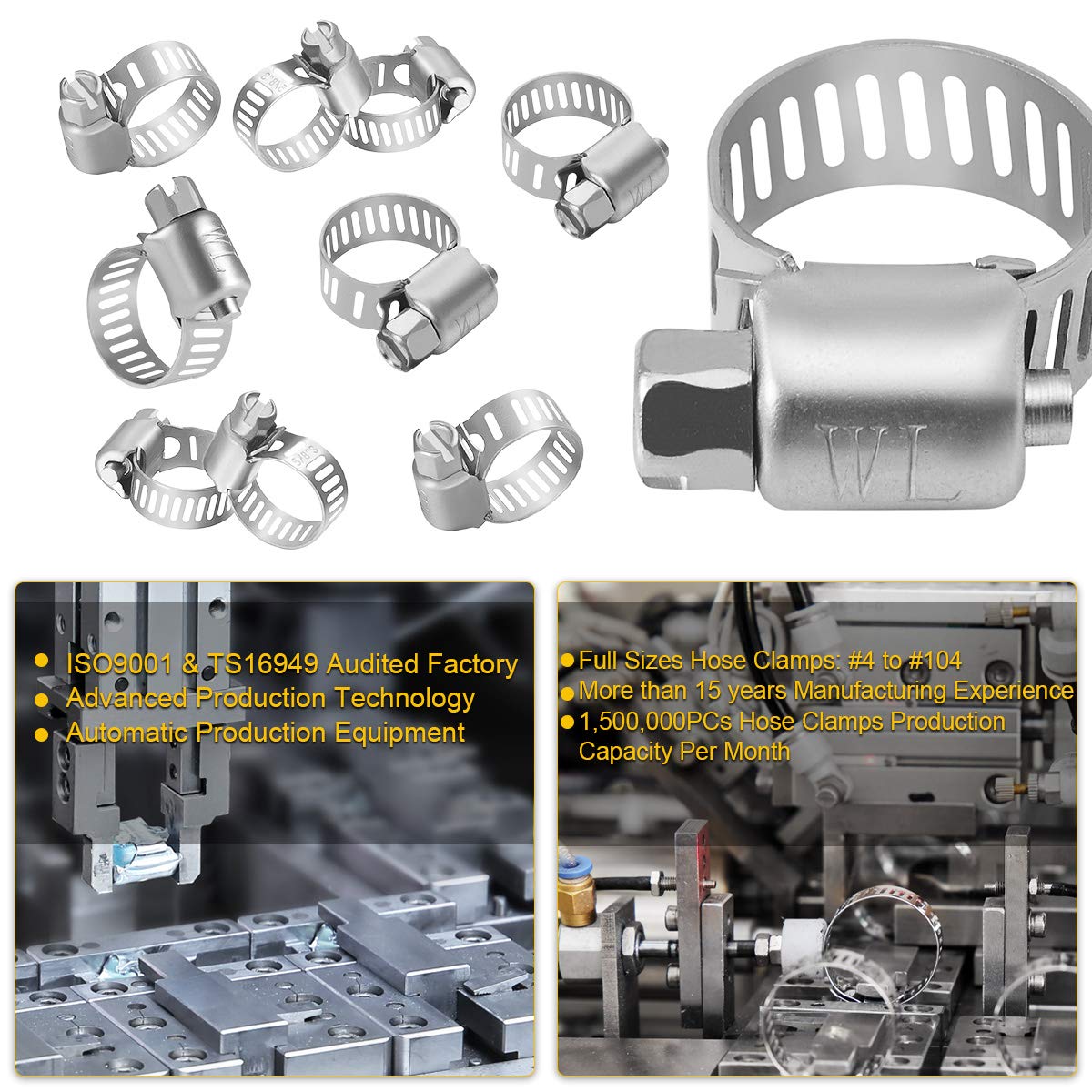 WINL Stainless Steel Hose Clamps - 22 Pack Worm Gear Drive Hose Clamps Micro Size 6 Clamping Range from 5/16 Inch to 7/8 Inch (8mm-22mm) for Automotive Plumbing, 1/2'', 3/4'' Clamps