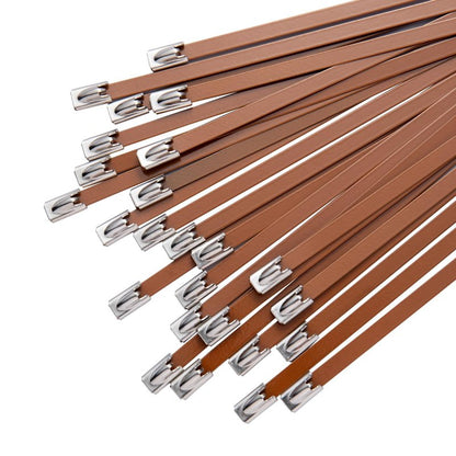 SCITOOLS Metal Zip Ties Brown 11.8-Inch 304 Stainless Steel Zip Ties Heavy Duty, 270LBS Tensile Strength, Wire Multifunctional Locking Exhaust Wrap Flexible Durable 30 PCS