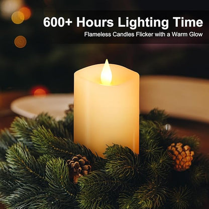 1PCS, 3 x 5 inches Flameless Candle with Remote Control, 3D Flickering Wick, Real Wax, Battery Candles,with Timer,Battery Powered Candles,for Holiday Home Decor,Ivory
