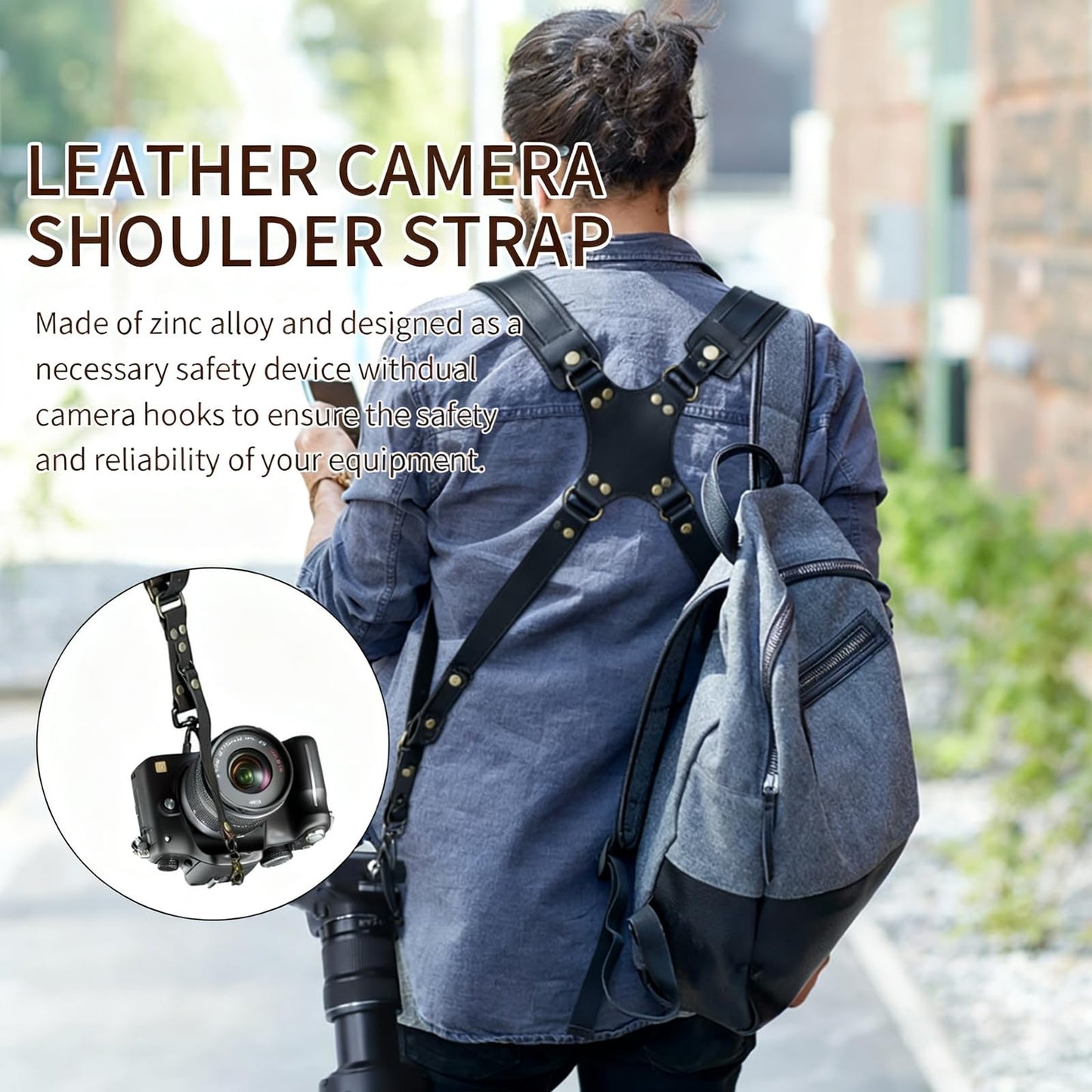 YIHAOSSING Camera Harness,Black Camera Straps for Photographers,Leather Dual Camera Strap for Two DSLR/SLR Cameras (black)