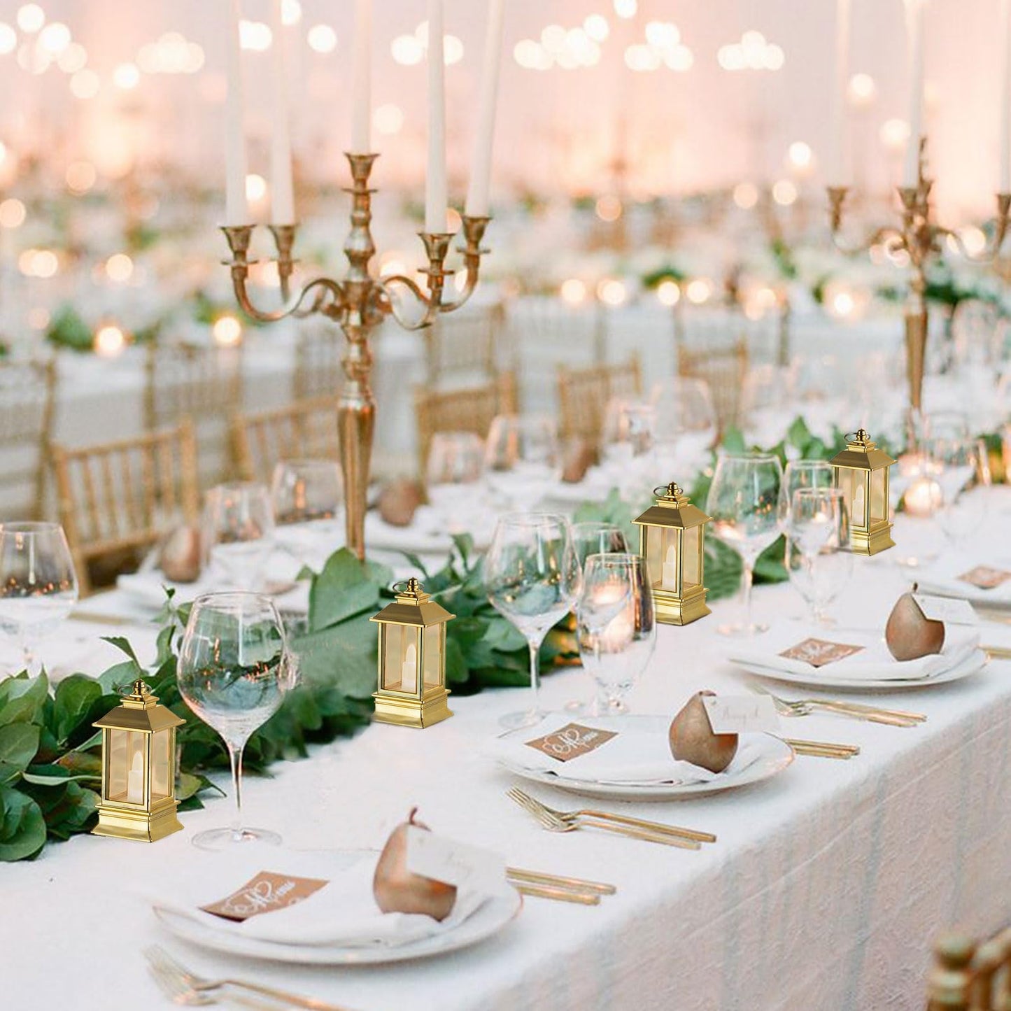 Staymoment Gold Lanterns Decorative Indoor: 24 Pcs Mini Lanterns for Wedding Table Centerpieces Small Battery Powered LED Lights Bulk for Party Christmas Decor