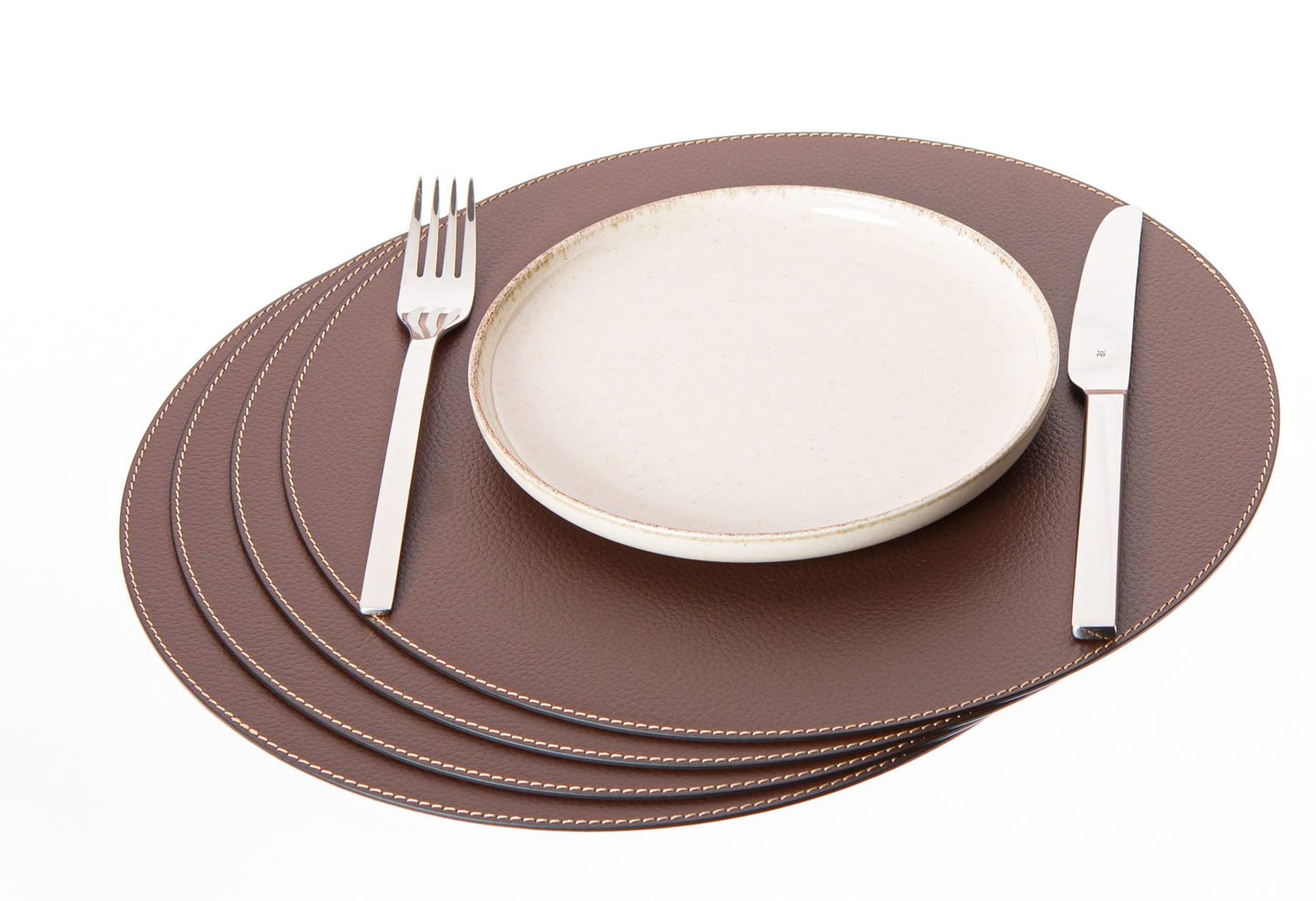 Nikalaz Round Placemats Set (Pack of 4) Recycled Leather Table Mats 15 inches, Kitchen Dining Table Decor by Nikalaz (Brown)