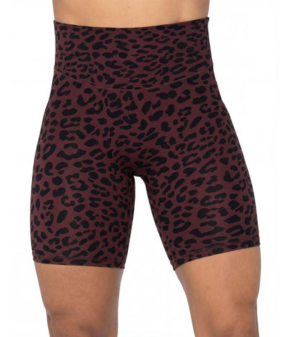 Sunzel 8" Waist Biker Shorts for Women No Front Seam Soft Yoga Workout Gym Bike Shorts Tummy Control Squat Proof Leopard Chocolate Brown Medium