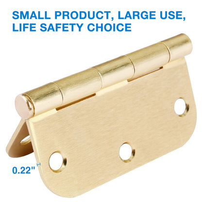 Rounded Door Hinges 3-1/2" x 3.5 inch, 5/8 Radius, Satin Brass 3 ½ Inch 18 Pack