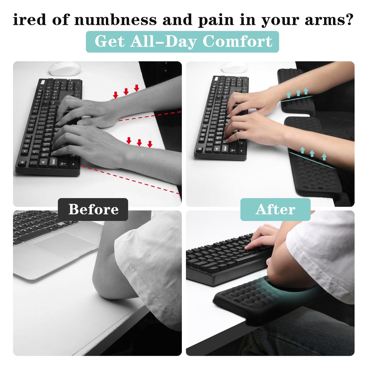 L-Shaped Desk Elbow Pad for Desk, 2-Piece Memory Foam Elbow Pads with Non-Slip, Ergonomic Desk Edge Cushion, Wrist Support Arm Rest for Office and Gaming (11.8 * 3.9 inch)