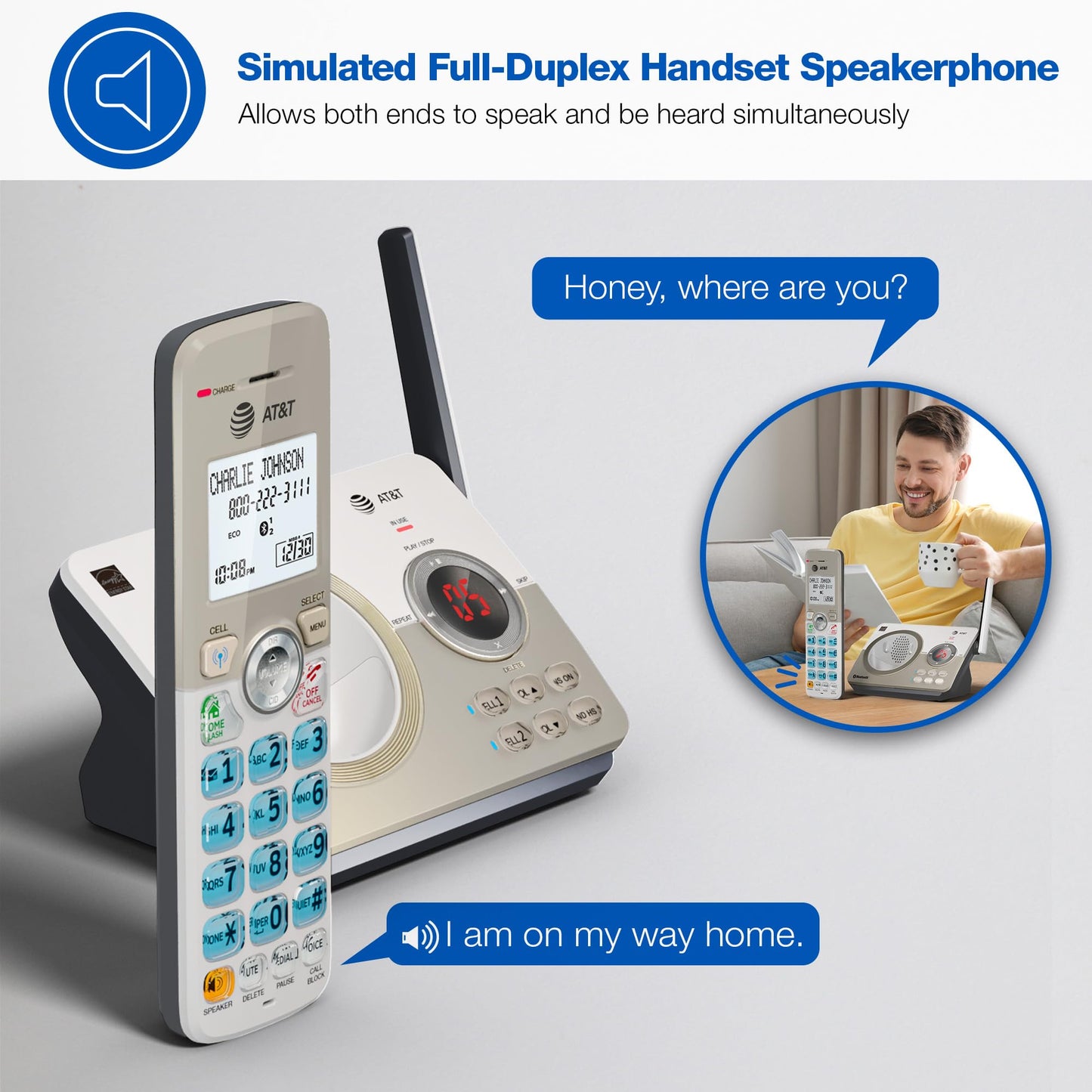 AT&T DL72219 DECT 6.0 2-Handset Cordless Phone for Home with Connect to Cell, Call Blocking, 1.8" Backlit Screen, Big Buttons, intercom, and Unsurpassed Range