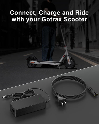 VHBW 42V 2A Electric Scooter Charger–Compatible with GoTrax GXL V2, Apex, XR Ultra, Electric Scooters with 36V Lithium Battery - Round DC Plug (Not 3-Prong or XLR)