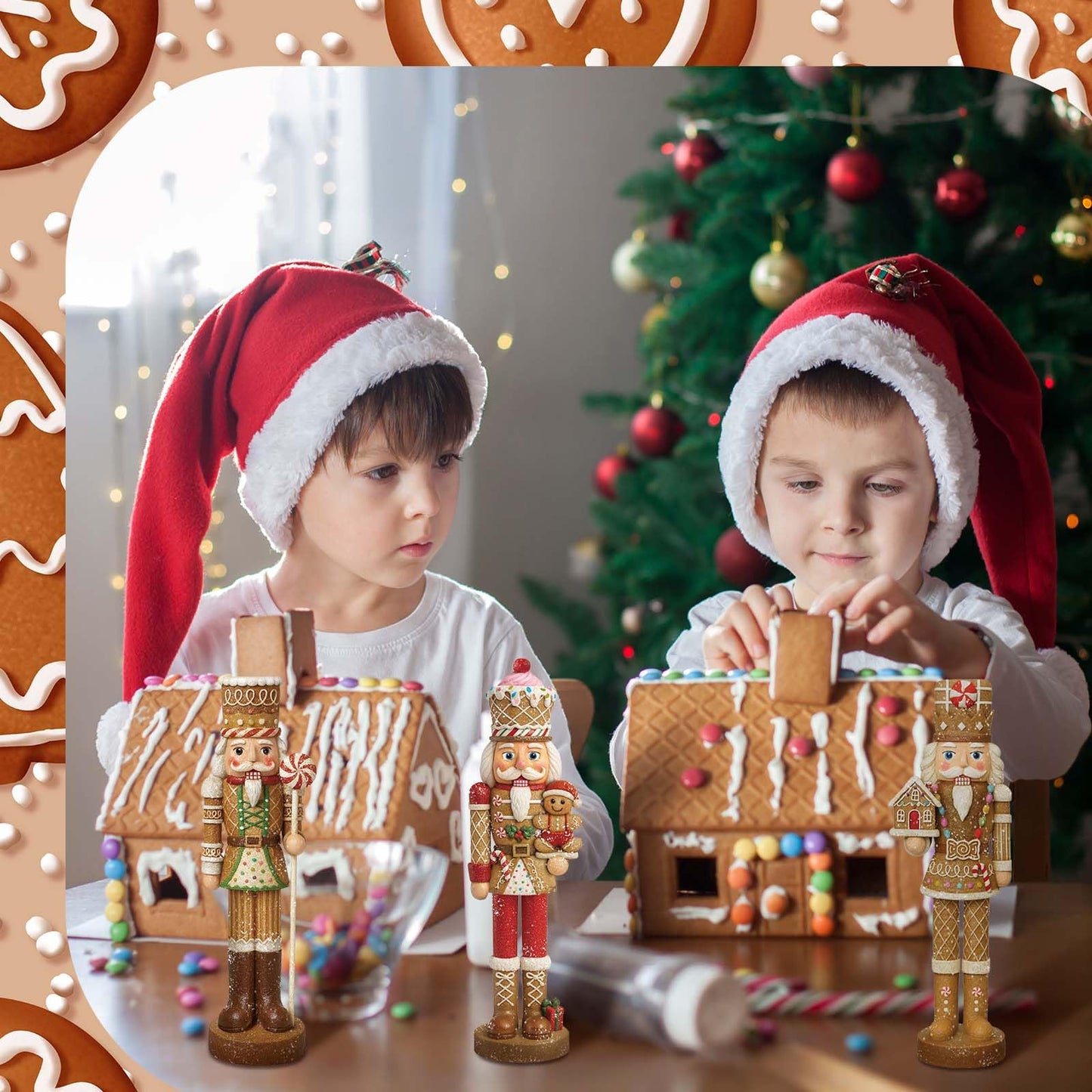Simgoing 3 Pcs Gingerbread Nutcracker Figures Christmas Resin Nutcracker Figurines Holding Christmas Cookies, Gingerbread Men and Candy, Soldier Xmas Centerpieces Decor for Winter Table Party Favors