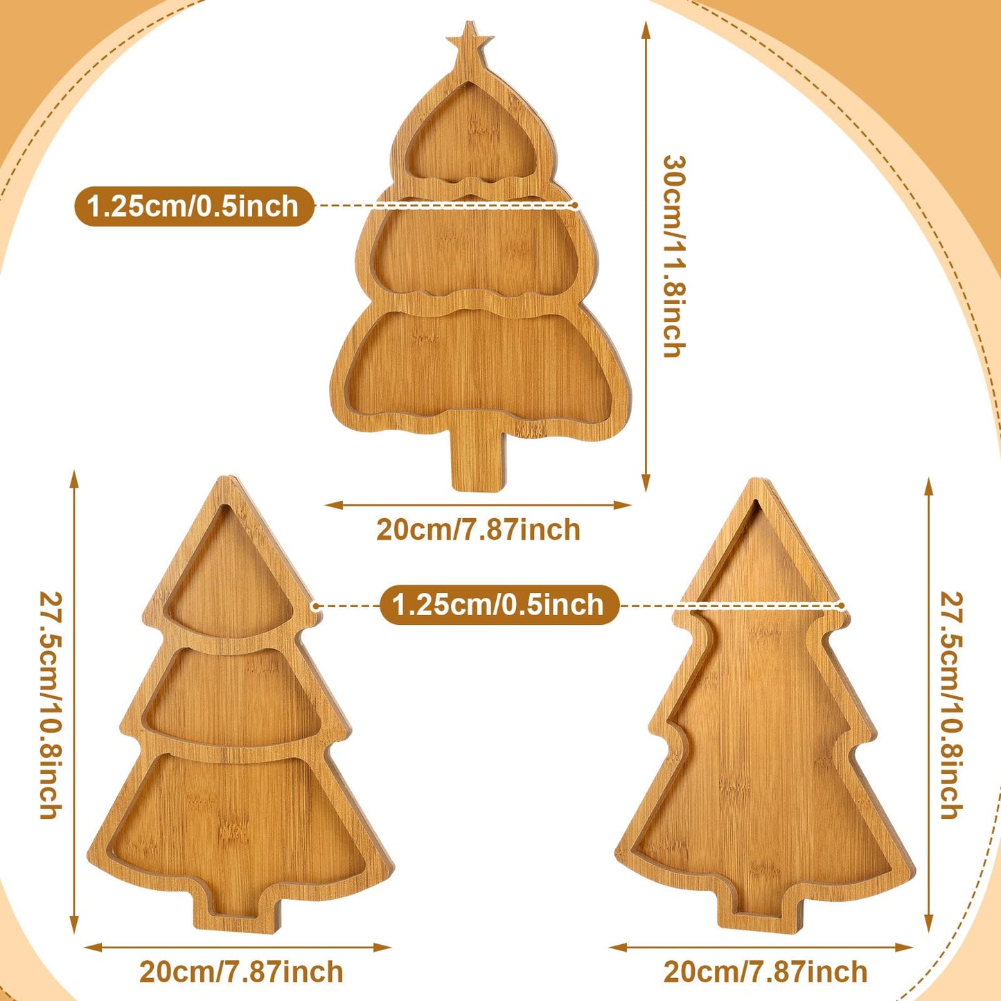 Bencailor 3 Pcs Christmas Wooden Serving Tray Christmas Tree Plates Dishes Charcuterie Board Dinner Tray for Xmas Home Party Dinnerware Supplies(Xmas Tree)