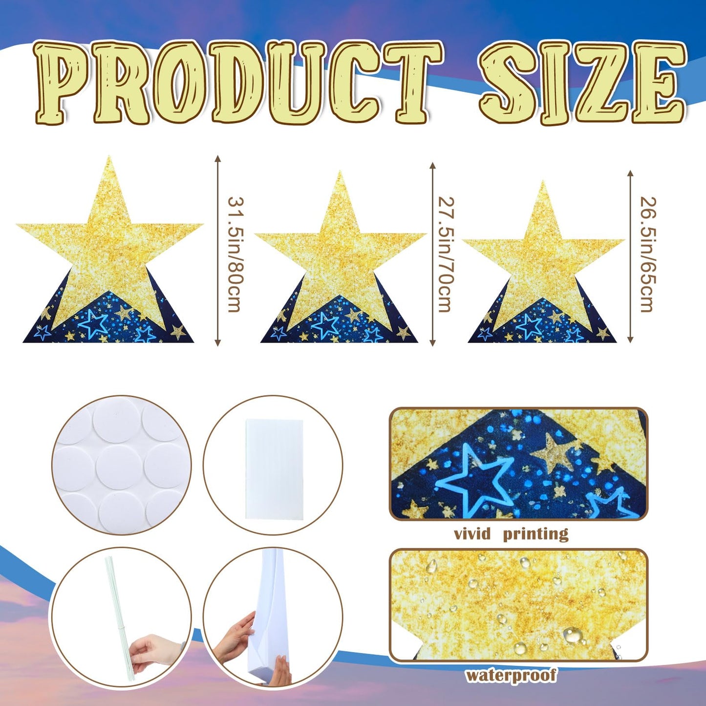Leinuosen 3 Pcs 25.8"-31.5" Star Starry Night Movie Night Party Decorations Under The Stars Cardboard Cutout Stand-up Twinkle Little Prom Award Homecoming Wedding Birthday Party Photo Prop Backdrop