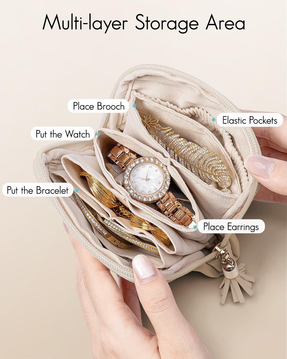 VLANDO Small Jewelry Travel Case,Gifts for Women,Jewelry Pouch Bags with Zipper,Velvet Jewelry Organizer Storage Bag for Bracelet Rings Earring-Toffee