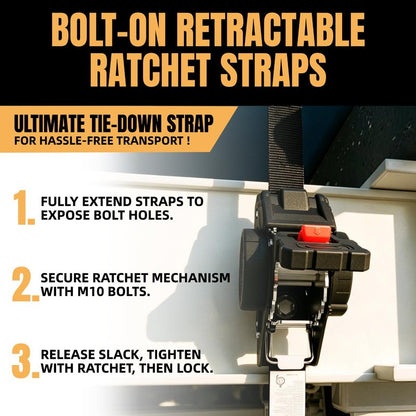 Renegrip Retractable Ratchet Straps Heavy Duty Tie Down 1''*12ft Breaking Strength 1760LBS Cargo Securing System,for Motorcycle,UTV,ATV,Trailer(Black,4Pack)