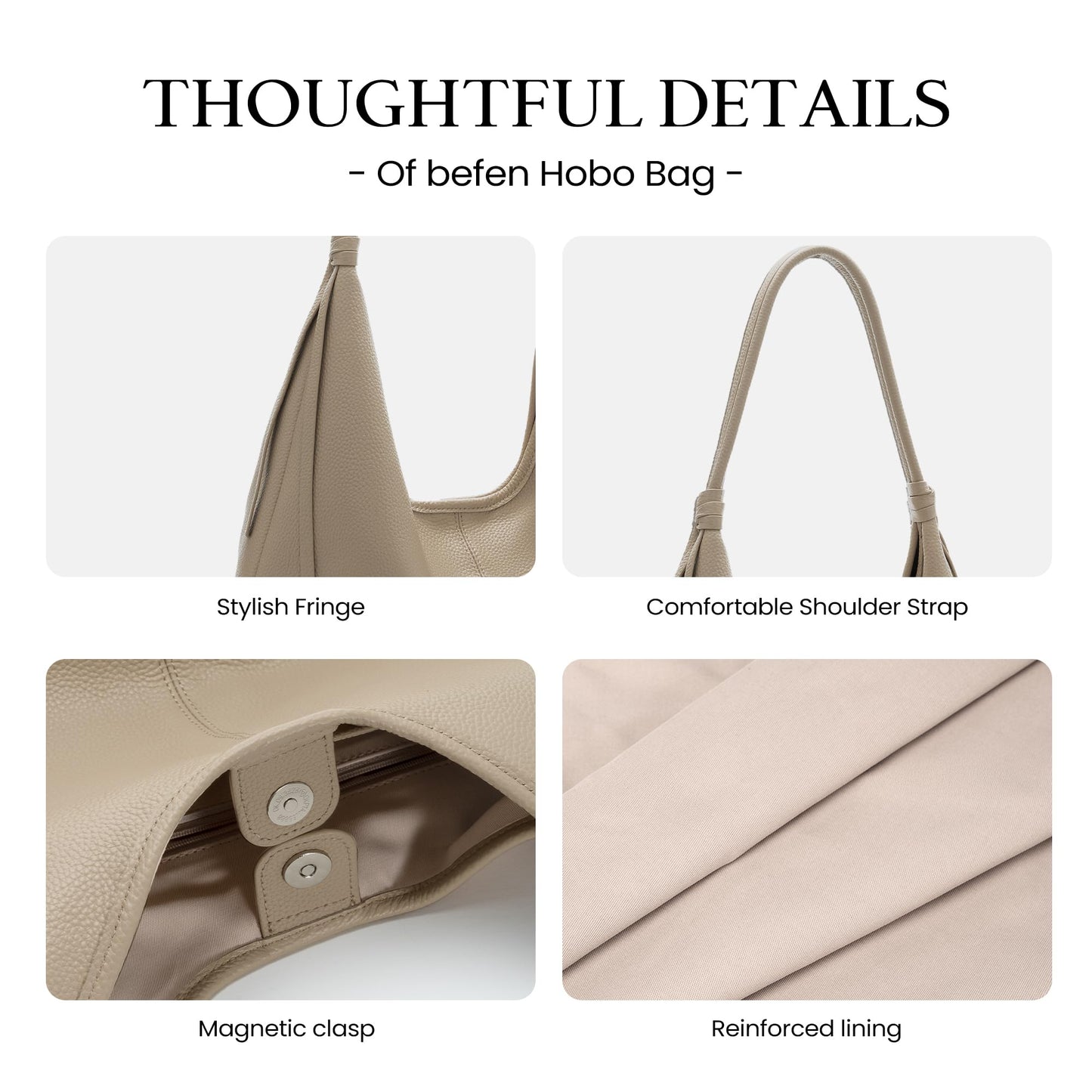 befen Genuine Leather Slouchy Hobo Purses for Women, Casual Hobo Bags Real Top Grain Leather Tote Handbags Women's Apricot Shoulder Satchel for Shopping, Outing, Travel