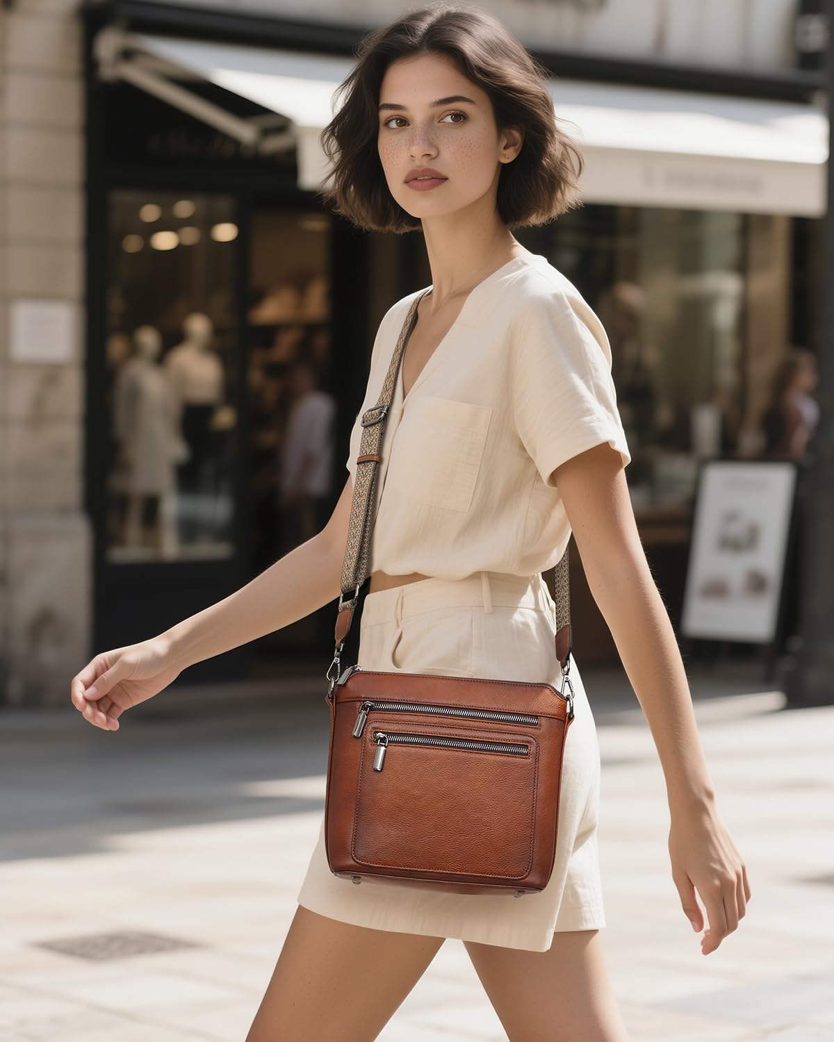 COOLCY Genuine Leather Crossbody Bags for Women Purses and Handbags for Ladies with Multiple Pockets Shoulder Satchel Bag