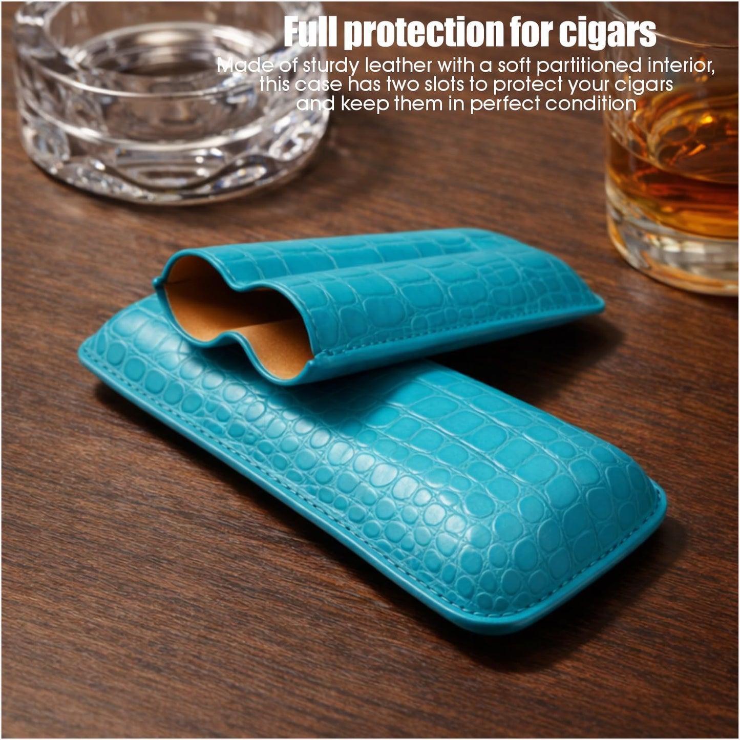 asdmm Travel Leather Case for 2 Sticks – Alligator-Embossed Portable Storage Holder, Compact Organizer for Business Trip, Golf & Outdoor Use (Blue)