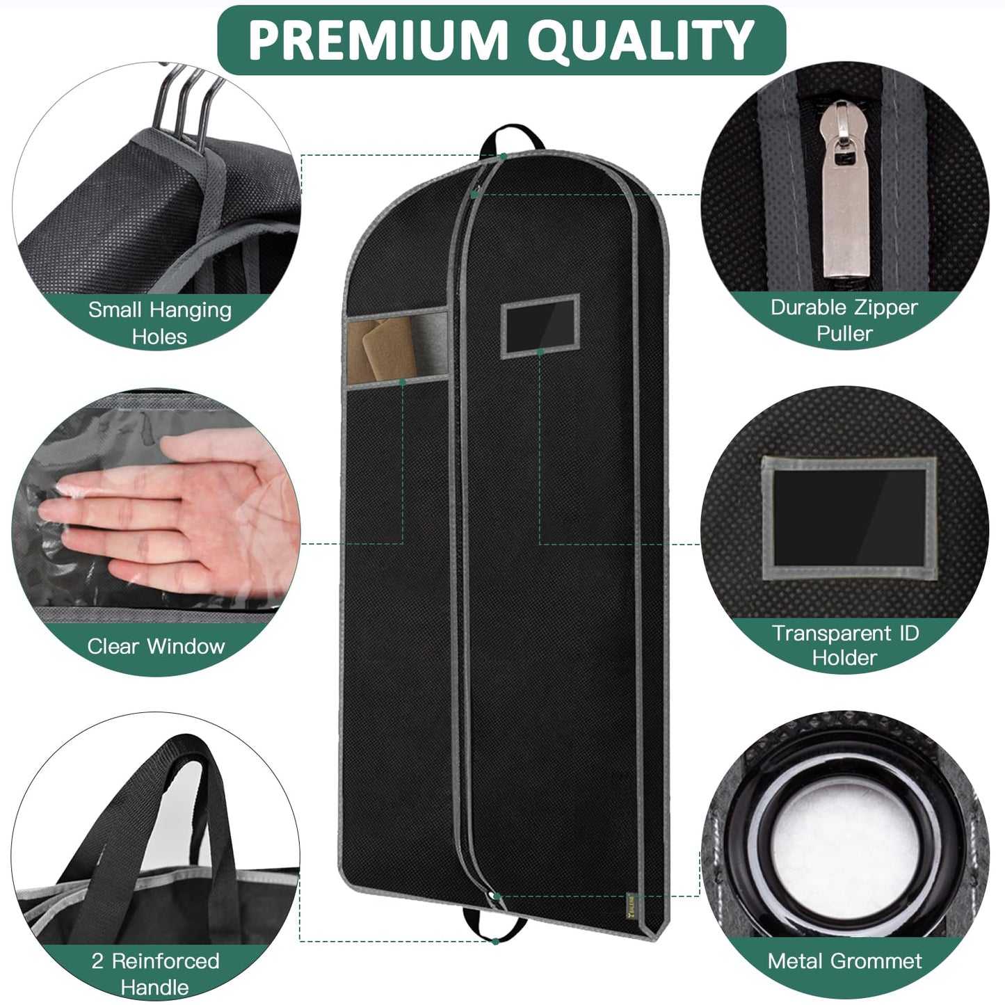BALEINE 1PK Heavy Duty Garment Bag with Shoe Storage Travel Bag for Dresses, Suit, Coats Travel Essential (43", Black)