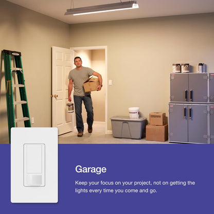 Lutron Maestro Motion Sensor Light Switch Indoor for Bathroom, Garage, Laundry Room, Any Bulbs, Occupancy Vacancy Sensor, Single-Pole, MS-OPS2H-2-WH, White (2 Pack)