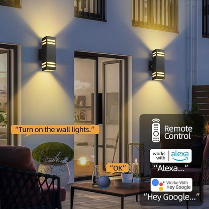 Smart Outdoor Wall Lights, RGBCW Dusk to Dawn Exterior Light Fixture Color Changing Porch Lights with Remote Control, Waterproof Square Outdoor Sconce Lights Works with Alexa Google Assistant