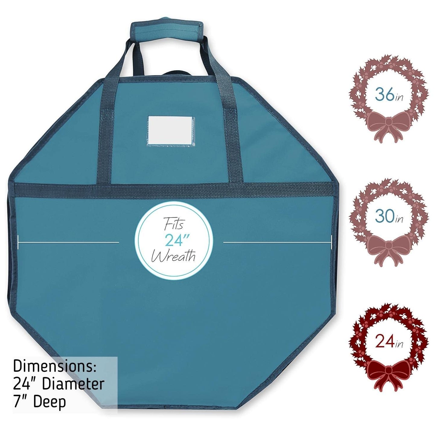 Wreath Storage Container - Hard Shell Christmas Wreath Storage Bag with Interior Pockets, Dual Zipper and Handles - 24" Premium Wreath Storage Organizer Box by Hearth & Harbor