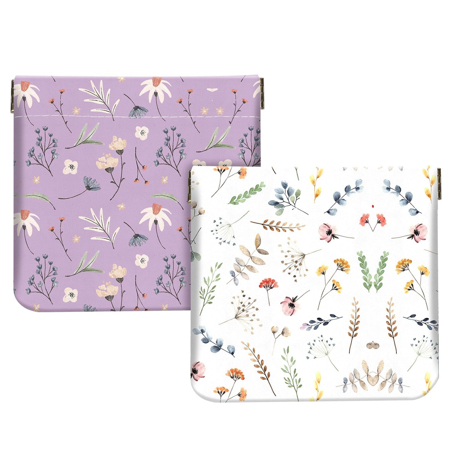 2Pcs PU Leather Small Squeeze Coin Purse Pouch Mini coin Bag Unique And Cute Wallet Cosmetic Bags Change Bag For Women Girls Men White And Purple Floral