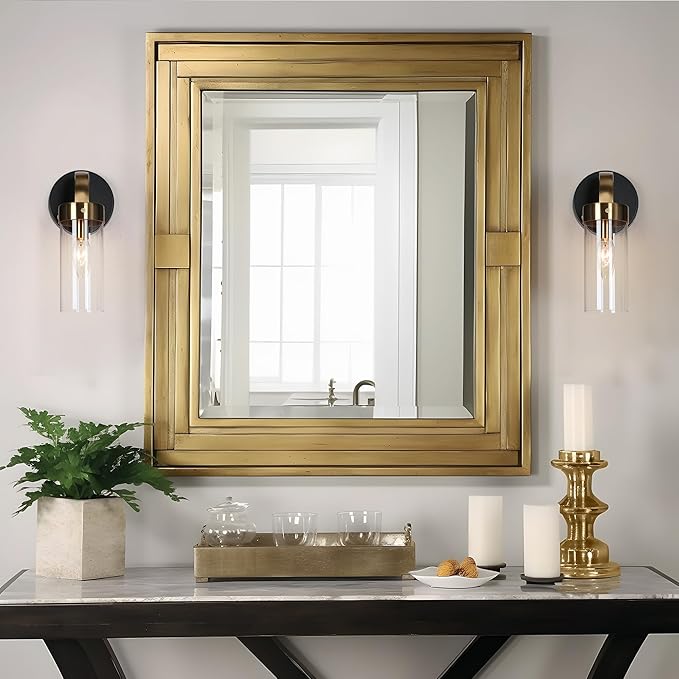 KSANA Wall Sconces, Black and Gold Wall Lights for Bedroom, Modern Glass Bathroom Wall Lamps for Living Room, Hallway