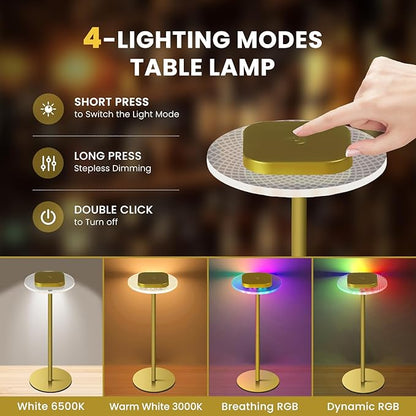 LOFTEK Cordless Table Lamps Set of 2, Rechargeable Table Lamp, Up to 55 Hrs Ultra-Long Battery Life, Eye-Friendly, Touch Dimming, Portable Wireless Ambient Lighting (Gold, 1 Pack)