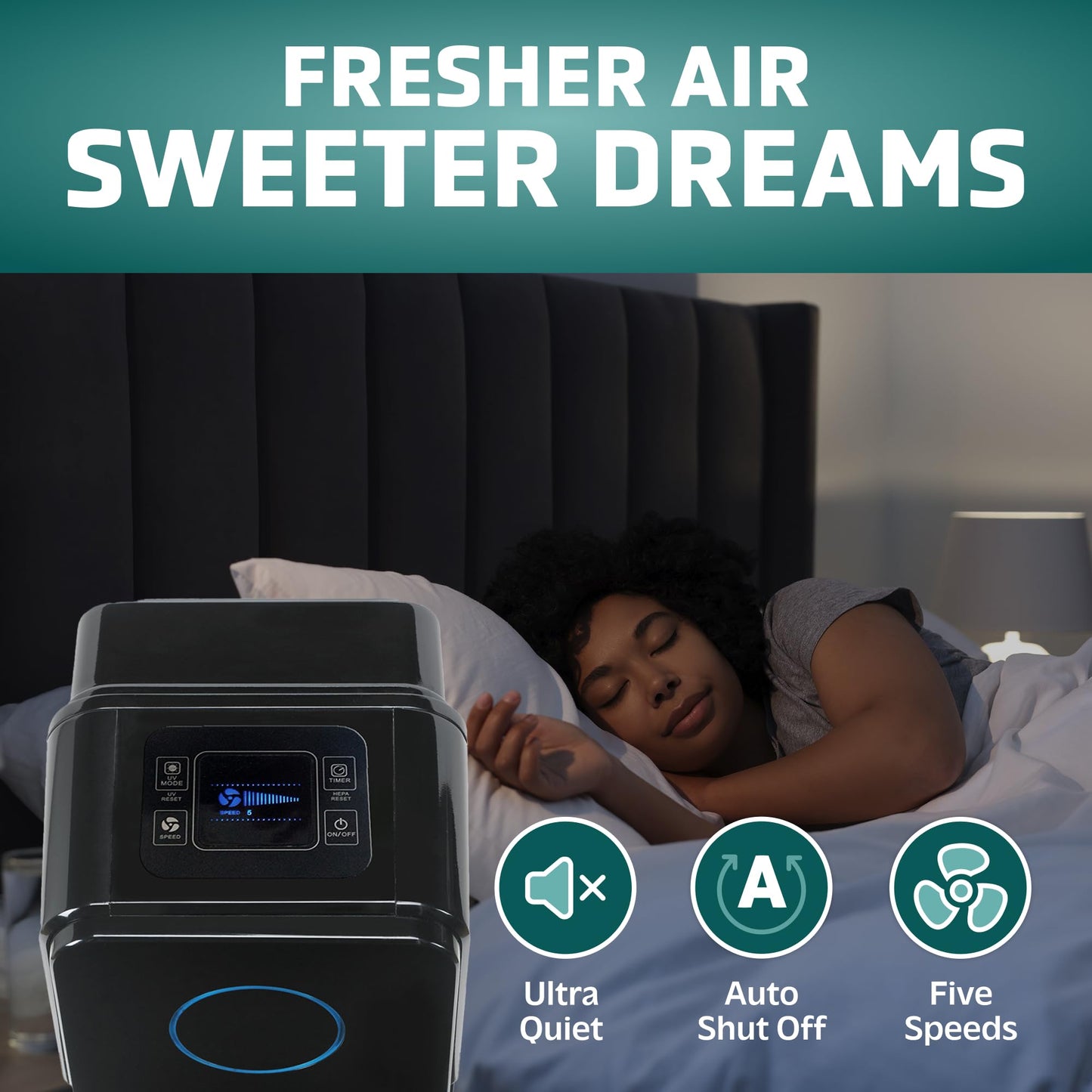 GermGuardian 5-In-1 HEPA Air Purifier for Home, Pet Air Purifier with HEPA Air Filter & UV-C Light, AC4300BPTCA, 743 Sq. Ft., 22'' Tower, Black