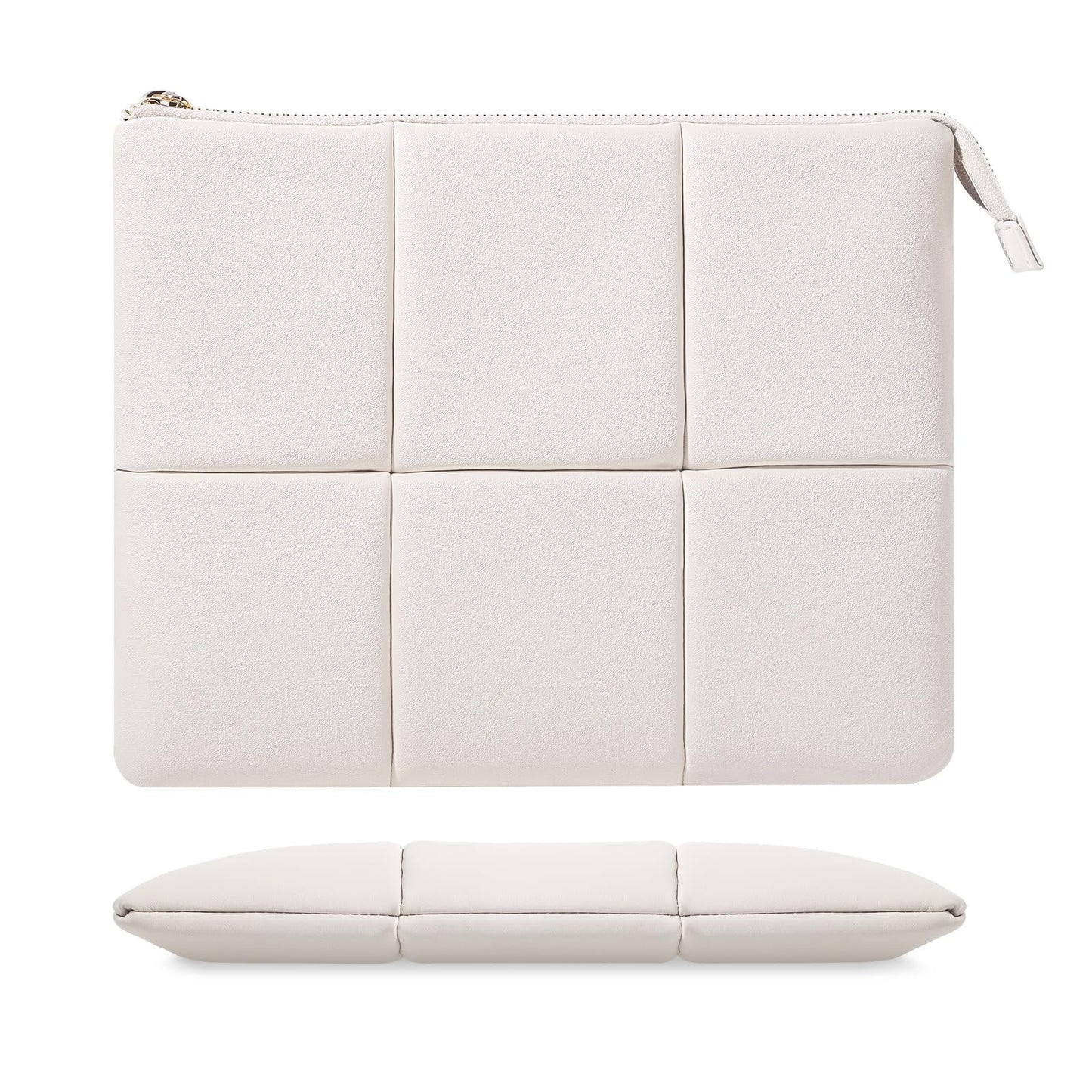 MoKo 9-11 Inch Puffy Tablet Sleeve Bag Fit with New 11-inch iPad Pro M4/iPad Air M2, iPad 10th Gen 10.9, iPad Pro 11, iPad Air 4/5th Gen 10.9, Built-in Elastic Band, PU Leather Carrying Case, White