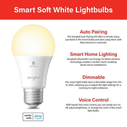 Sengled Smart Light Bulbs, Color Changing Alexa/Bluetooth Mesh, Dimmable LED Bulb A19 E26 Multicolor, High CRI, High Brightness, 8.7W 800LM, 1Pack