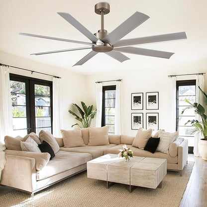 Depuley 60-Inch Ceiling Fan No Light: 8-Blade Large Ceiling Fans with Remote Control - Ultra Quiet DC Motor Reversible Timer Brushed Nickel