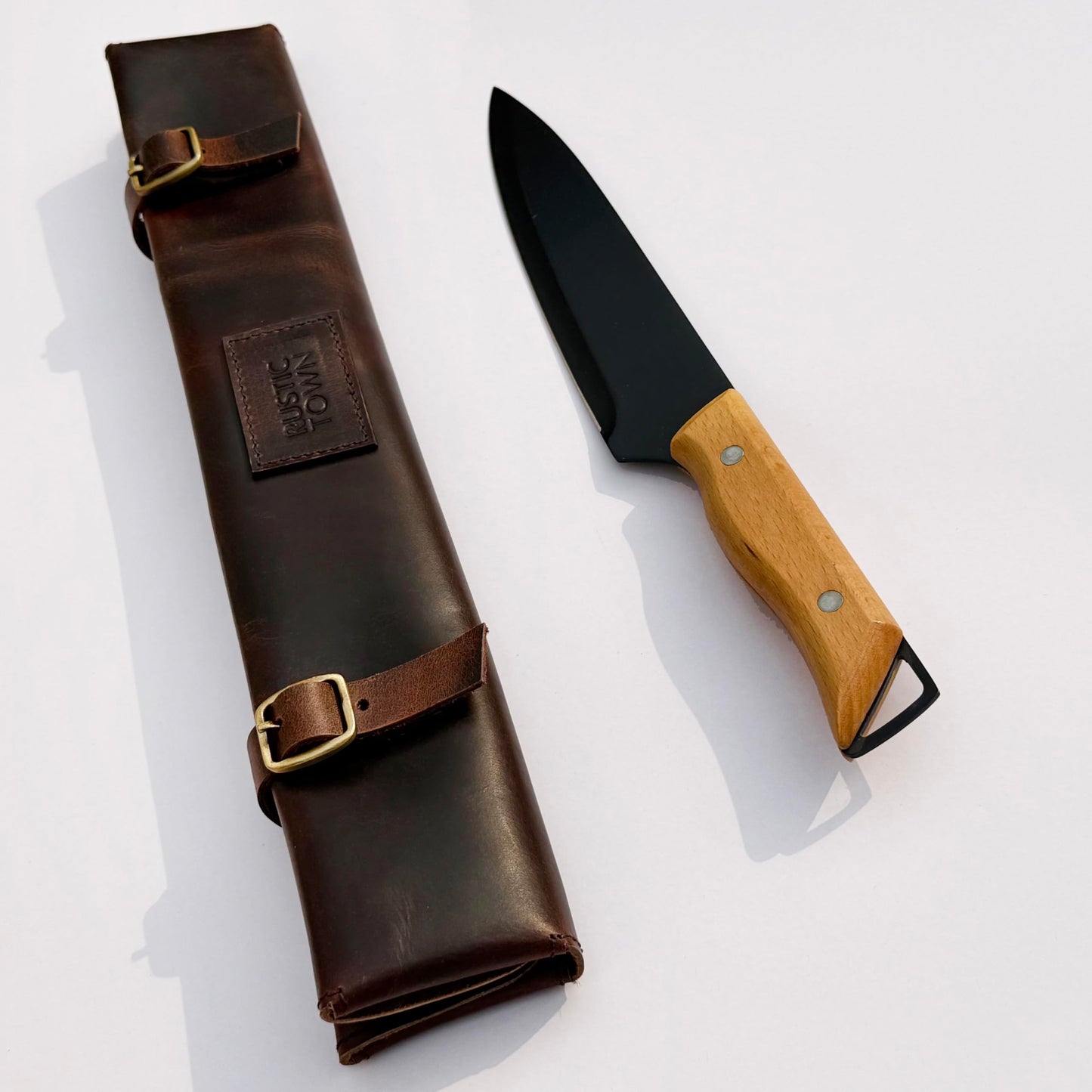 RUSTIC TOWN Leather Knife Roll - Chef Knife Case for Professional & Home Use - Secure & Stylish Knives Organizer - Travel Friendly for Men & Women