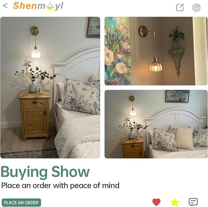 Vintage Wall Sconce with White Tulip Shade Pattern Glass Adjustable Chain Retro Gold Wall Mounted Light, Modern Wall Lamp Fixtures Decor for Bedside Bedroom Indoor Doorway