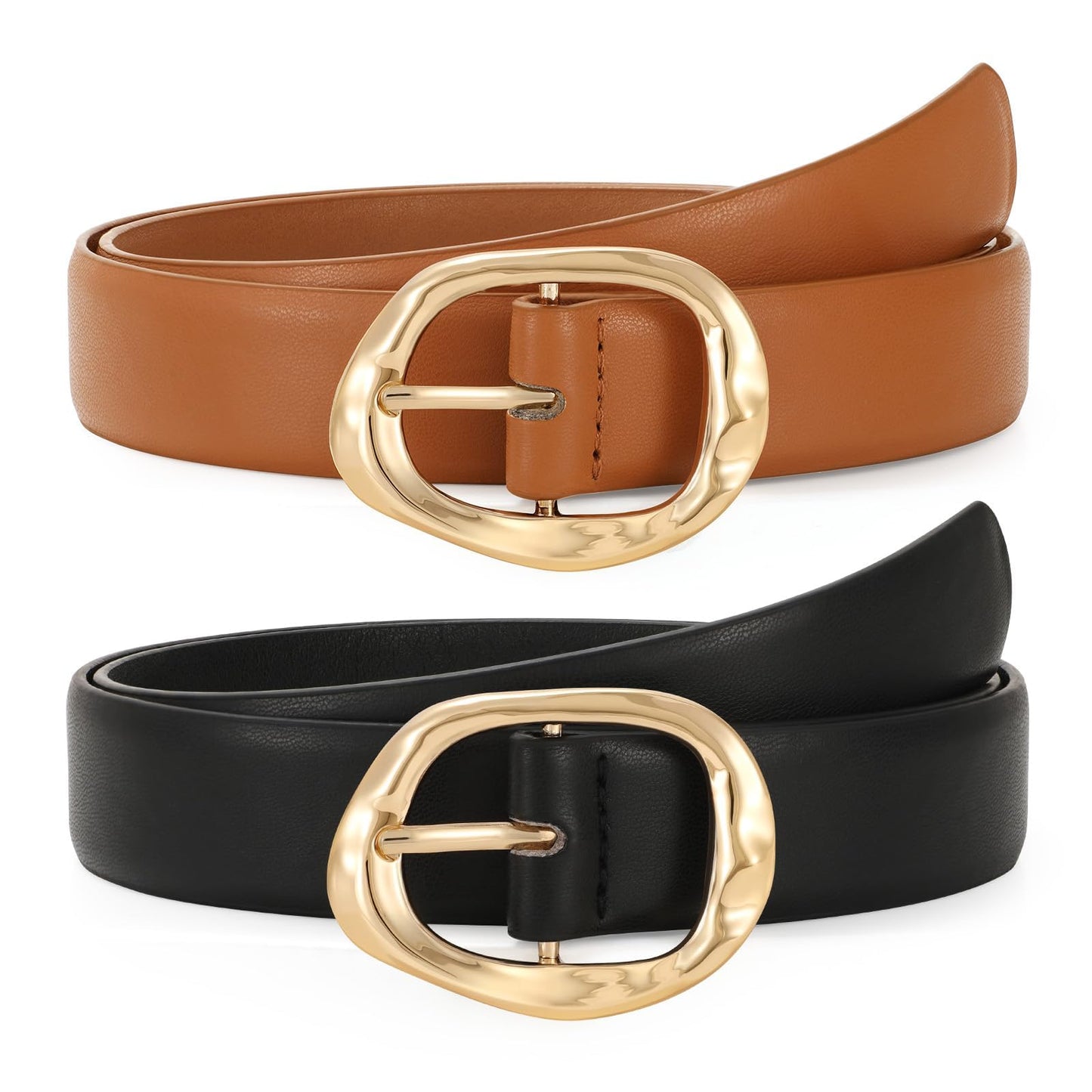 TRIWORKS 2 Pack Leather Belts for Women Fashion Waist Belt with Liquid Shapes Women Belt for Jeans Pants Dresses