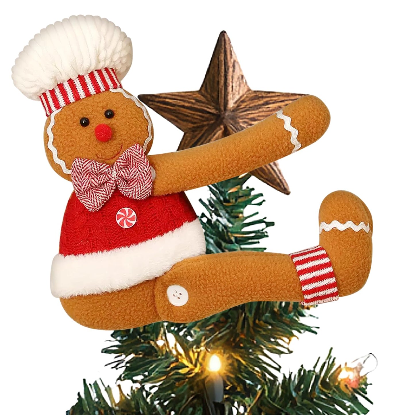 Ftuuo Gingerbread Christmas Tree Topper Decorations, Funny Xmas Plush Stuffed Gingerbread Ornament Doll Tree Hugger Decor for Curtain Wine Bottle Christmas Tree Holiday Home Decor (Man)
