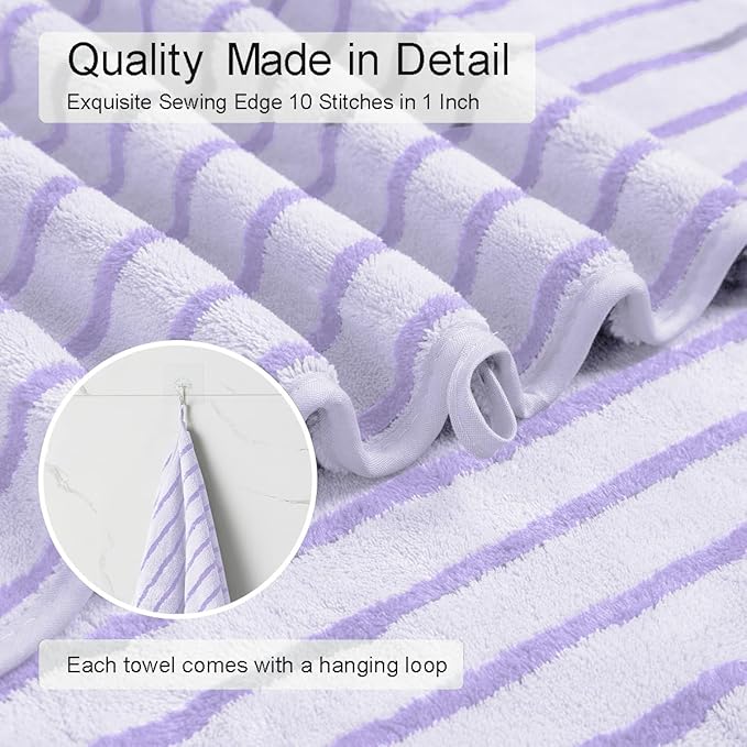 Oliven 8 Pcs Purple Cabana Stripe Large Bath Sheet Set Oversized Bath Towel-2