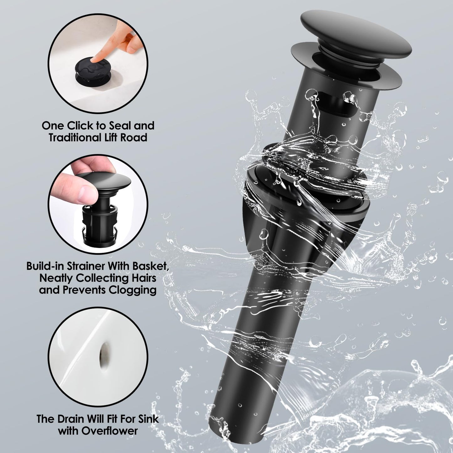 JAKARDA Two Handle 4 inch Black Bathroom Faucet, Bathroom Sink Faucet for 3 Holes with Pop-up Drain and 2 Supply Hoses, Lead-Free