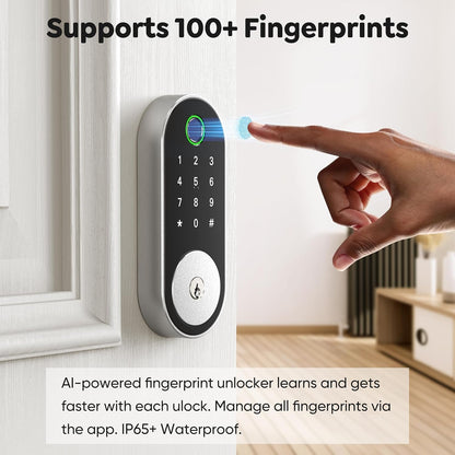 Keyless Entry Fingerprint Deadbolt Smart Lock: Digital Front Door Keypad with App Control, Electronic/Electric Deadbolt with Fingerprint & Code Access, Auto Locking, Easy to Install (Bright Brass)