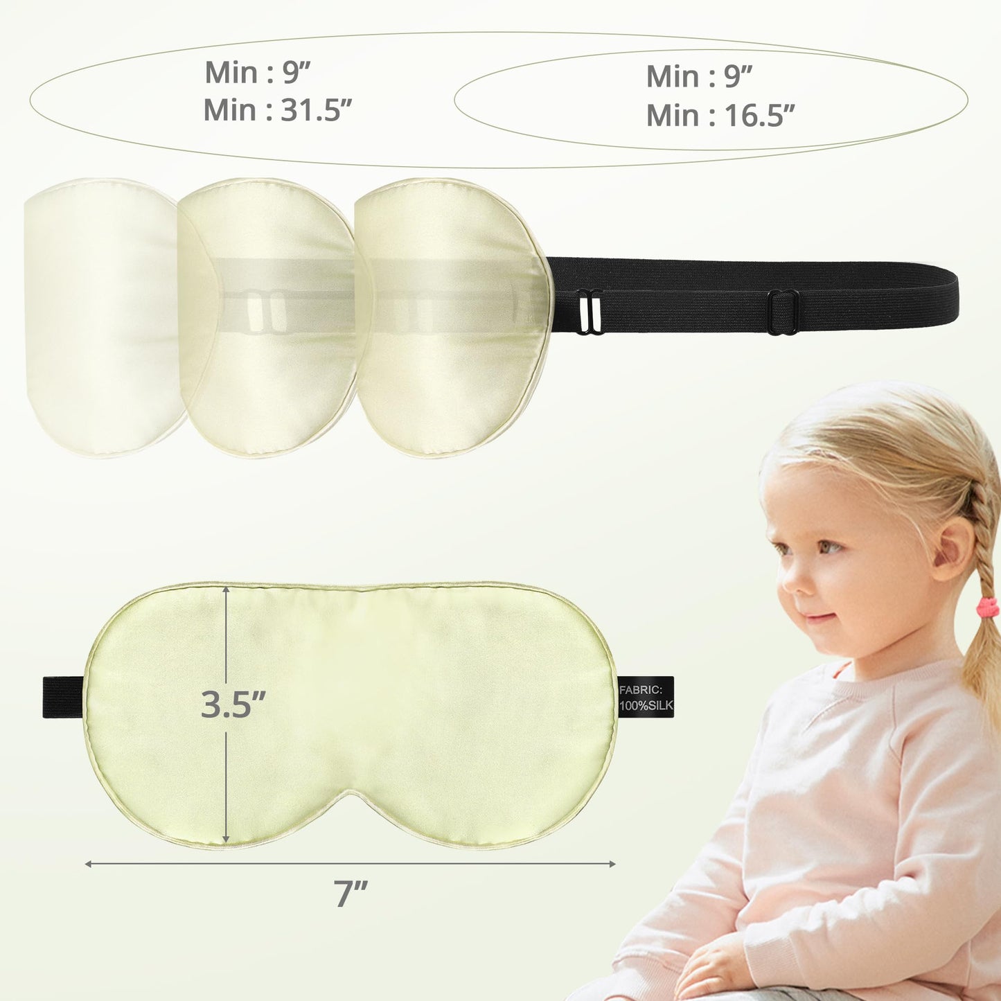 Kids Sleep Mask Eye Cover, 100% Real Natural Pure Silk Eye Mask with Adjustable Strap, Blindfold Kids Eye Mask for Sleeping, Eye Shade for Boys Girls and Adult, Pressure-Free Comfort (Black)
