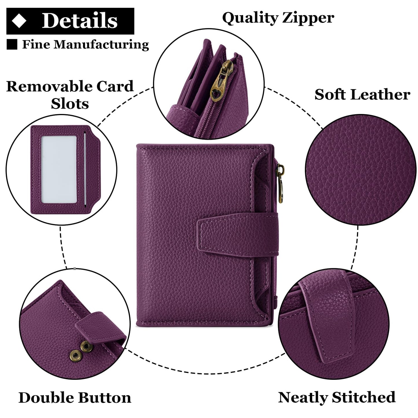 Airkit Small Wallet Women RFID Blocking Soft Leather Bifold Compact Card Holder Wallet for Women with Zipper Coin Pocket 4 ID Window