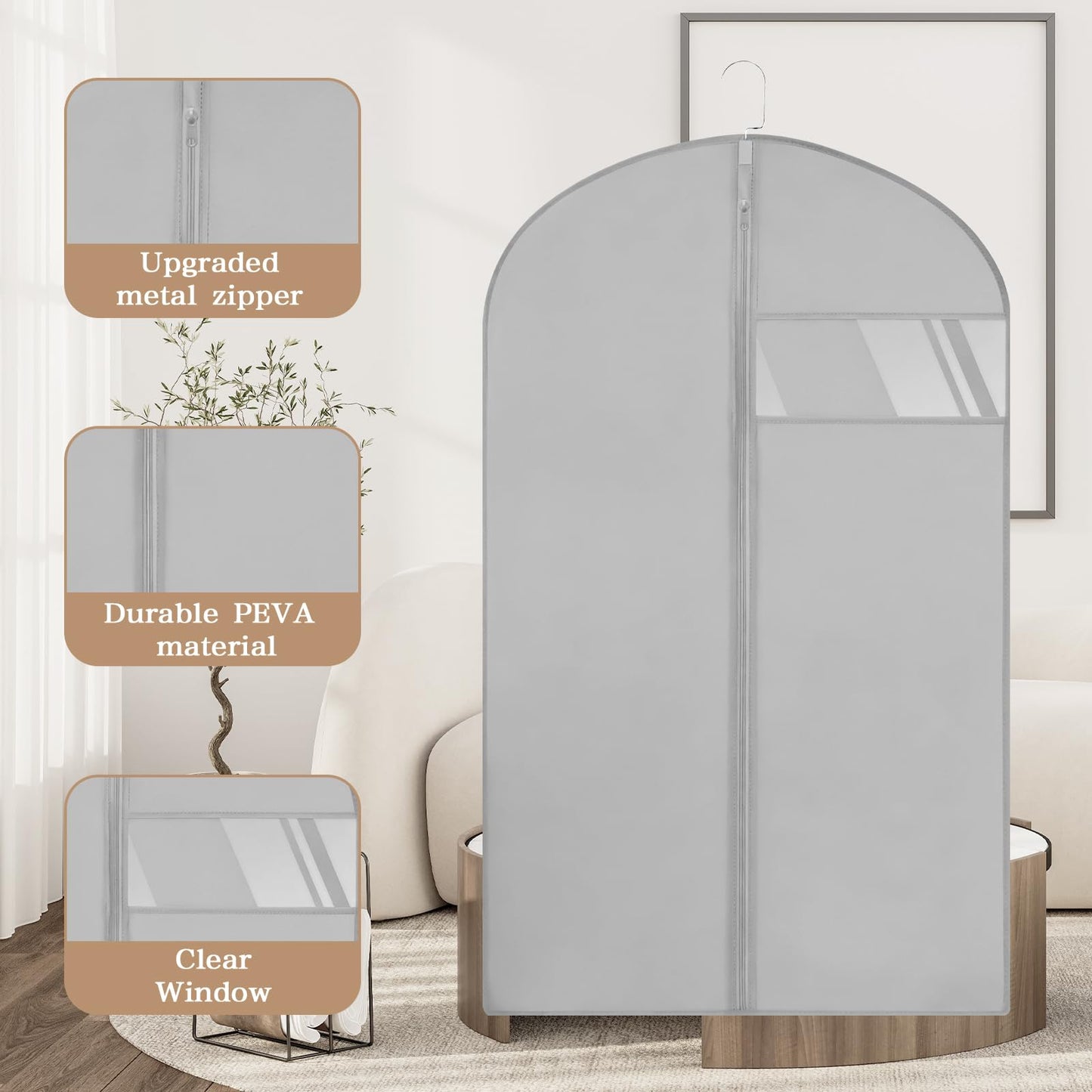 20 Pack Garment Bags for Hanging Clothes,Suit Bags For Closet Storage and Travel with Clear Window 40-inch Suit Garment Bag for Men Women Skirt Shirt Coat,Gray