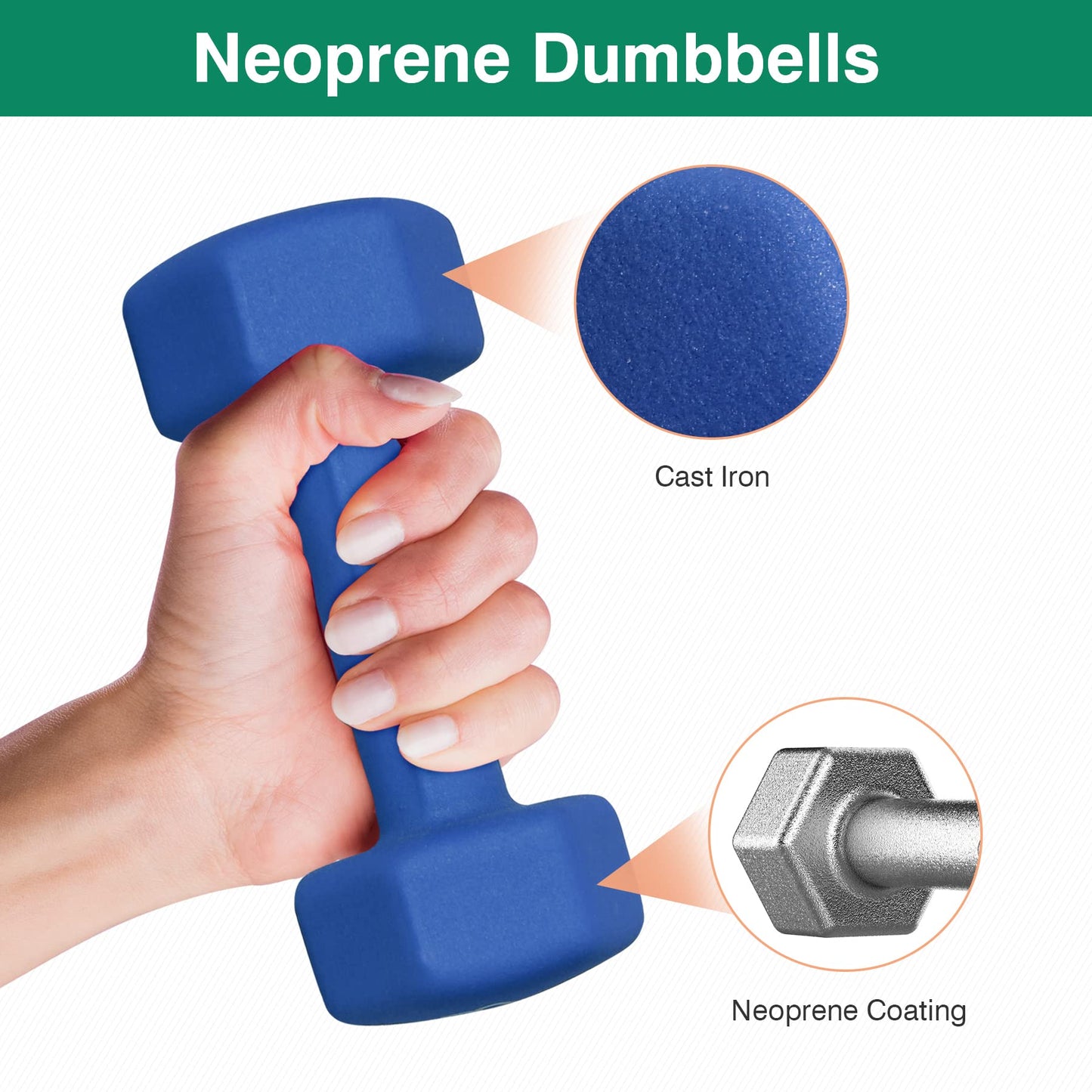Dumbbell Hand Weight Pairs – Neoprene Dumbbell Exercise & Fitness For Home Gym Equipment and Adjustable Dumbbell Sets–Non-Slip, Color Coded Hex Shaped Free Weights For Women,Men 2LB 3LB 5LB 8LB 10LB Pounds