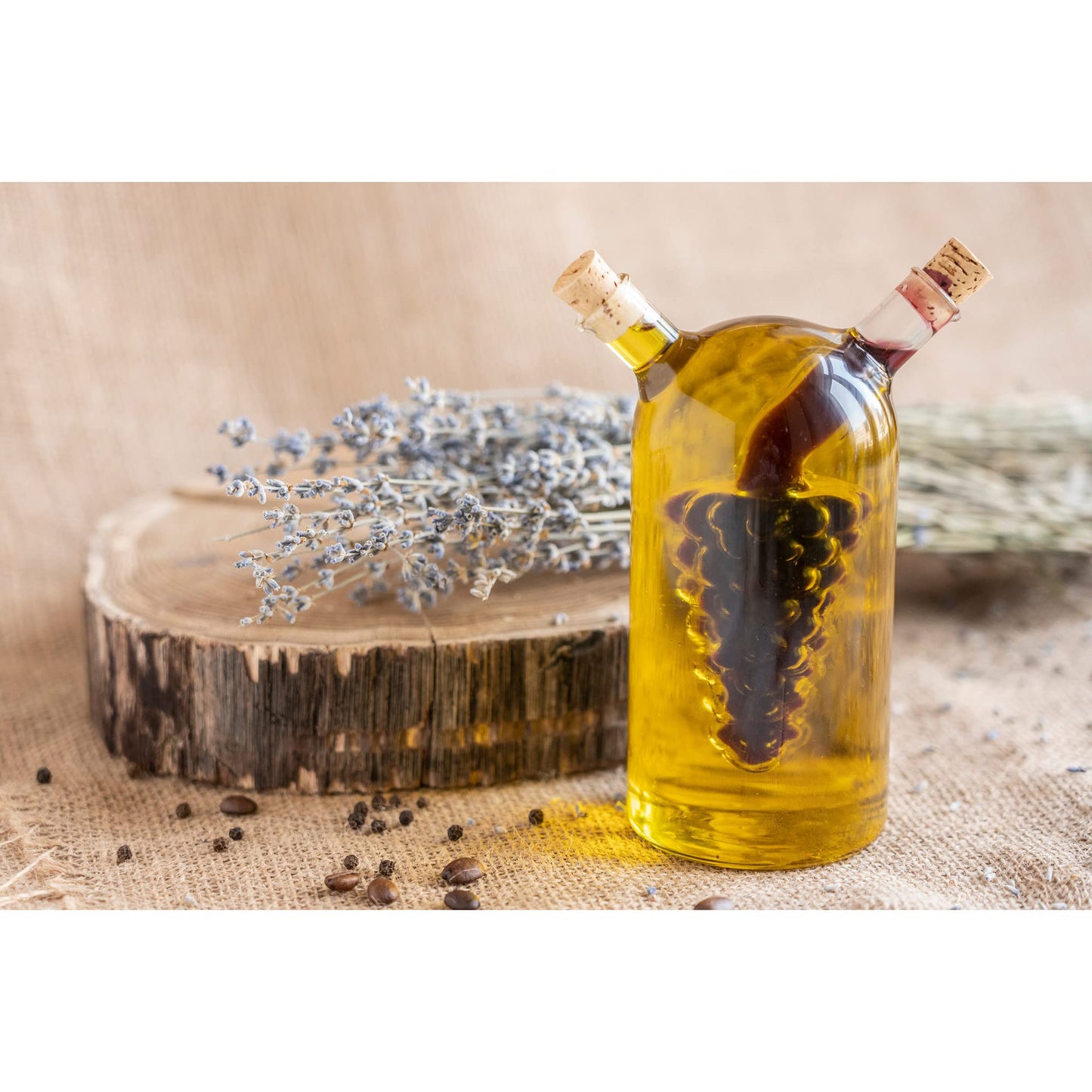 Fox Run 7050 Run Grape Motif Oil and Vinegar Cruet Dispenser Bottle, Clear Borosilicate Glass